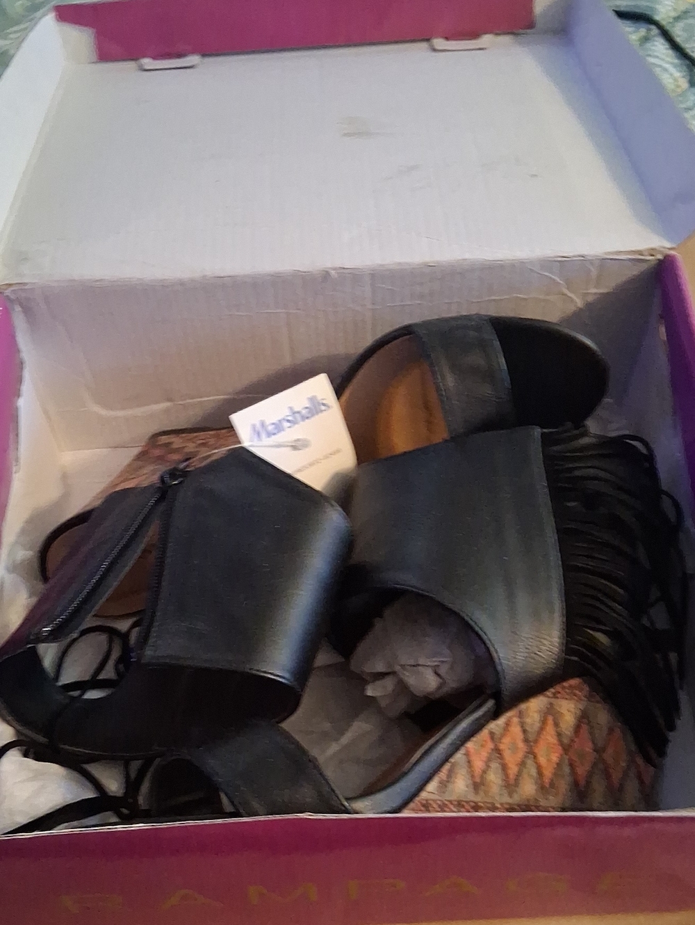 Rampage Black Fringe Wedge Sandals